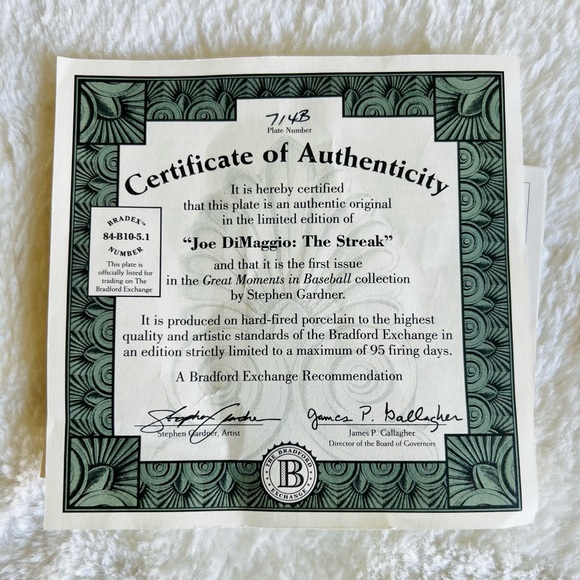 BRADFORD EXCHANGE Joe DiMaggio The Streak Collectors Plate Baseball MLB - Picture 3 of 6